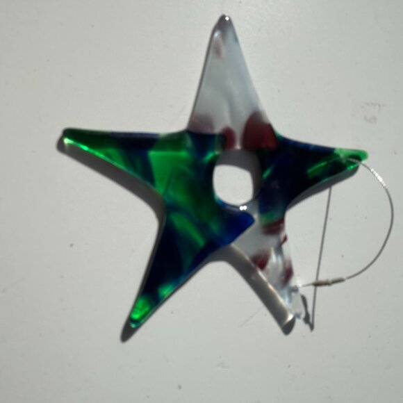 #2018 STAR MULTI COLOR 5 POINT ORNAMENT GREEN  & WHITE FUSED SUN CATCHER COLLECT - Picture 6 of 9
